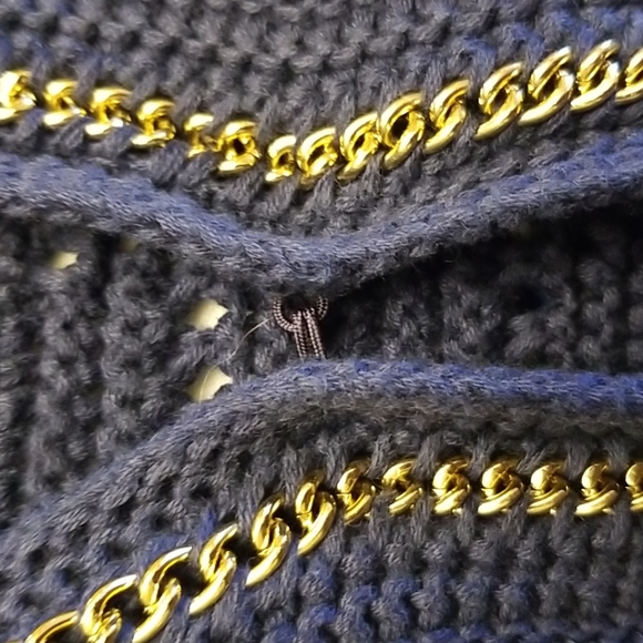 Lilly Pulitzer blue sweater accented with golden chain Details. Size Small - Picture 10 of 12